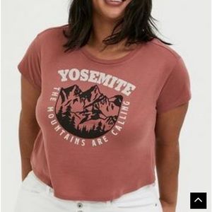 NWT Torrid Yosemite Mountains Are Calling Dusty Rose Crop Crew Tee 3X
